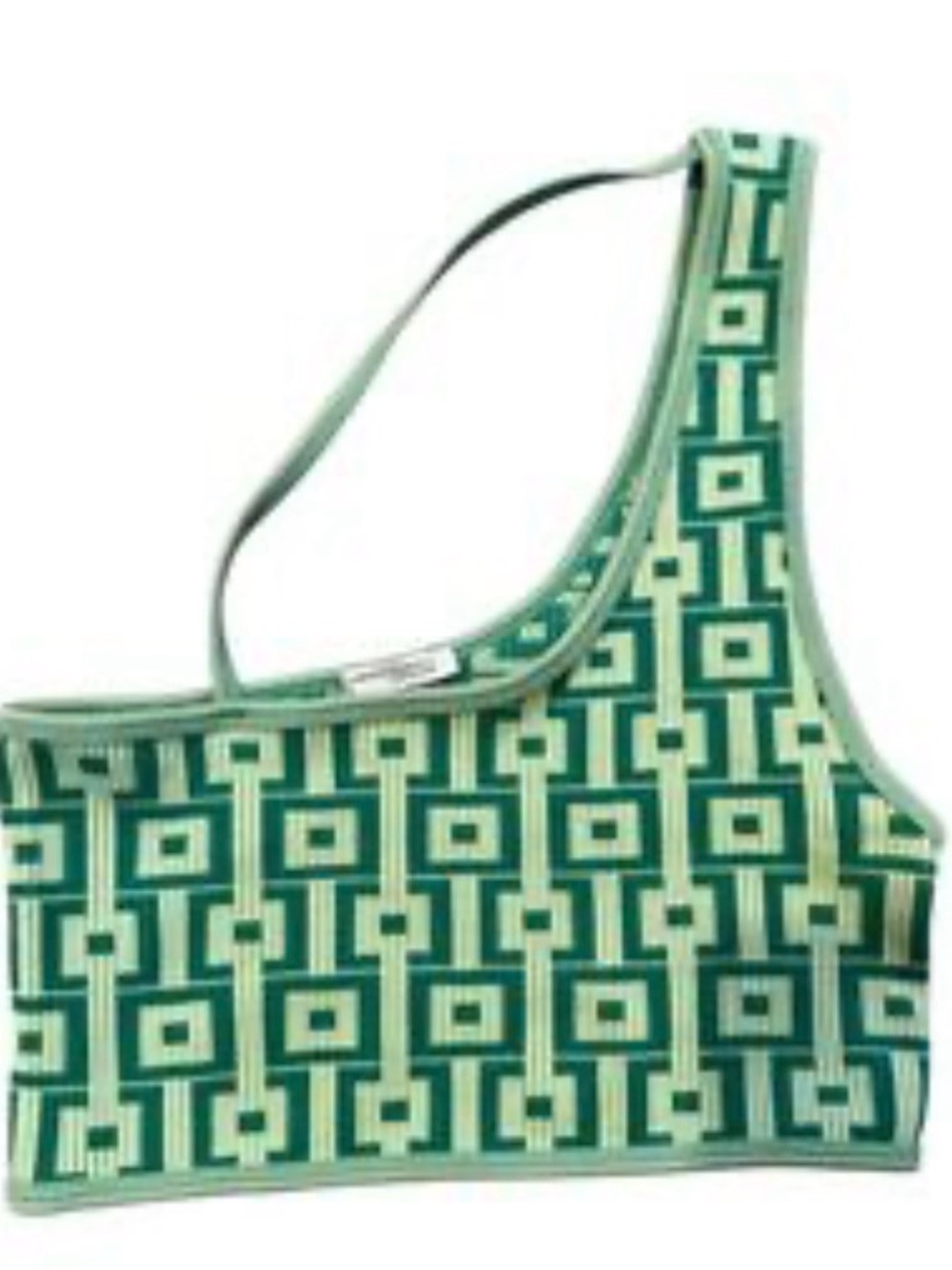 Zara Jacquard Green Geometric one shoulder crop top